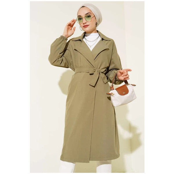 Elasticated Belted Trench Coat Khaki