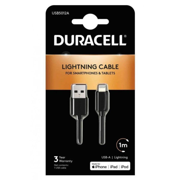 Duracell 1M Lightning To Usb-A Charging Cable - Black