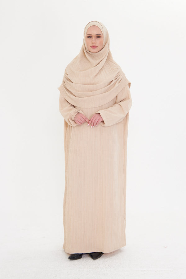 Beige Two-Piece Prayer Dress, Woven, Self-Patterned 2502_12