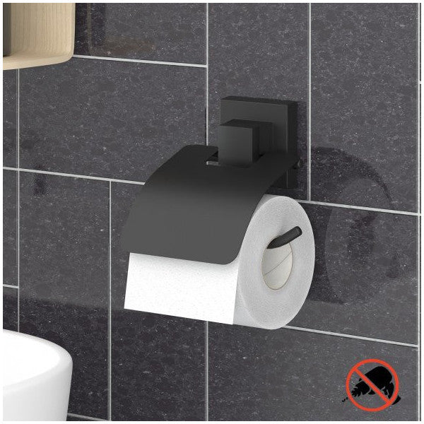Teknotel Drilling No Screw Drill! Easyfix Adhesive Covered Toilet Paper Holder Matte Black Ef238