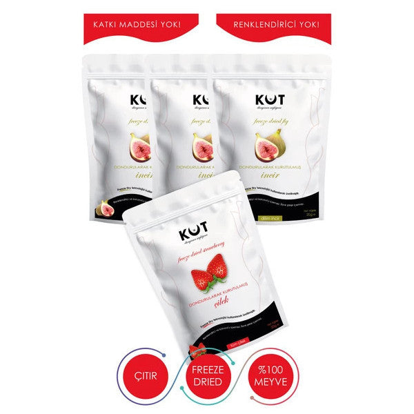 Freeze Dried Figs And Strawberries - Freeze Dried Sliced Figs (3 X 20 G) + Whole Strawberries (1 X 20 G)