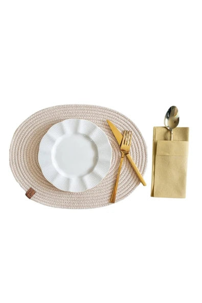 Vos Versa American Service Single Placemat Luxury Serving Plate Coaster - Oval Beige Vvhm0037