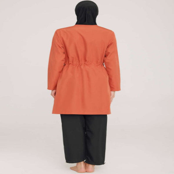 Metal Embroidered Zippered Hijab Swimsuit Cinnamon