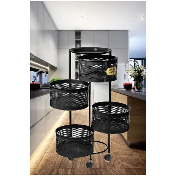 4-Tier Black Side-Opening Wheeled Potato & Onion Basket – Vegetable And Fruit Storage Rack