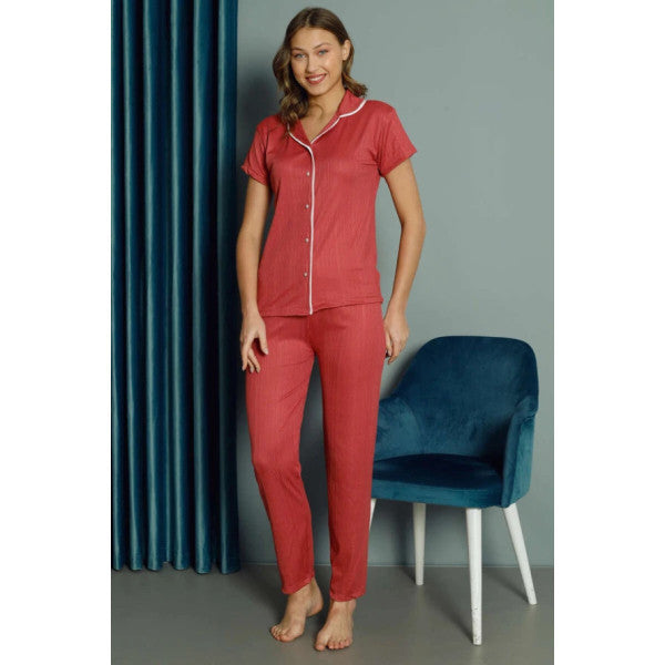 Shirt Collar Women's Pajama Set Dusty Rose Color