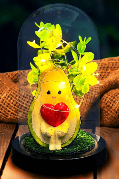 Sevgililer Günü için Kalp Tohumları ile Avokado temalı LED Işık Mika çan kavanozu