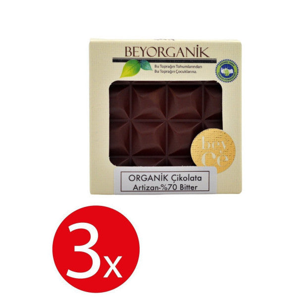 Beyorganik Organic Chocolate Artisan 70% Bitter 40Gr 3 Pieces