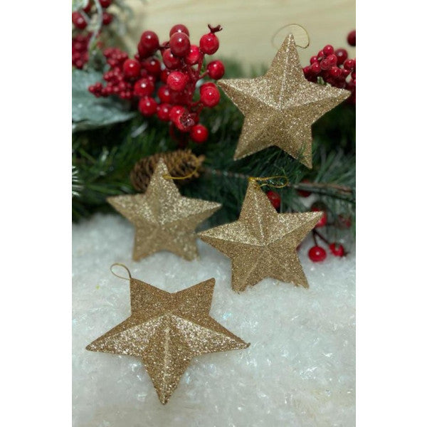 Beysüs Christmas Pine Tree Ornament Star 7 Cm 4 Piece Gold