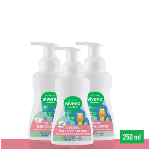 Siveno 100% Natural Baby Foam Shampoo Moisturizing Herbal For Newborn Hair And Body 250 Ml X3 Pieces