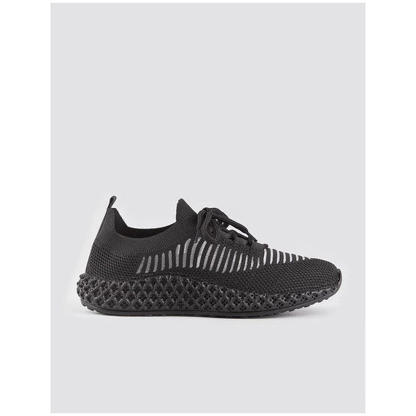 Black Lace-Up Knitted Women's Sneakers