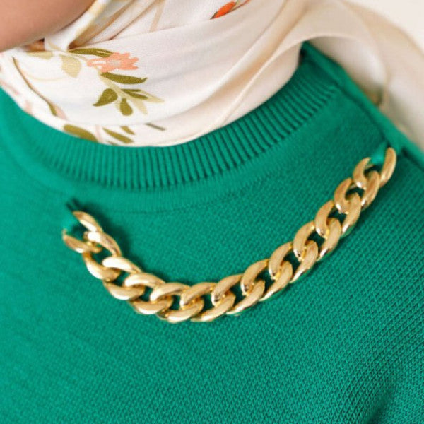 Knitwear Tunic With Chain Detail On The Collar, Emerald Green