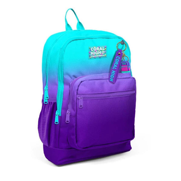 Coral High Four Compartment Turquoise Purple Primary School Backpack - Girls And Boys