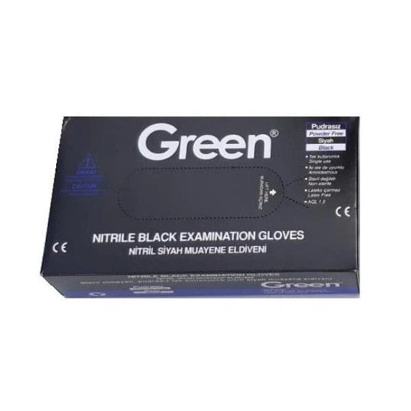 Green Examination Gloves Nitrile Powder-Free Black Medium Size (M) | 100 Pcs