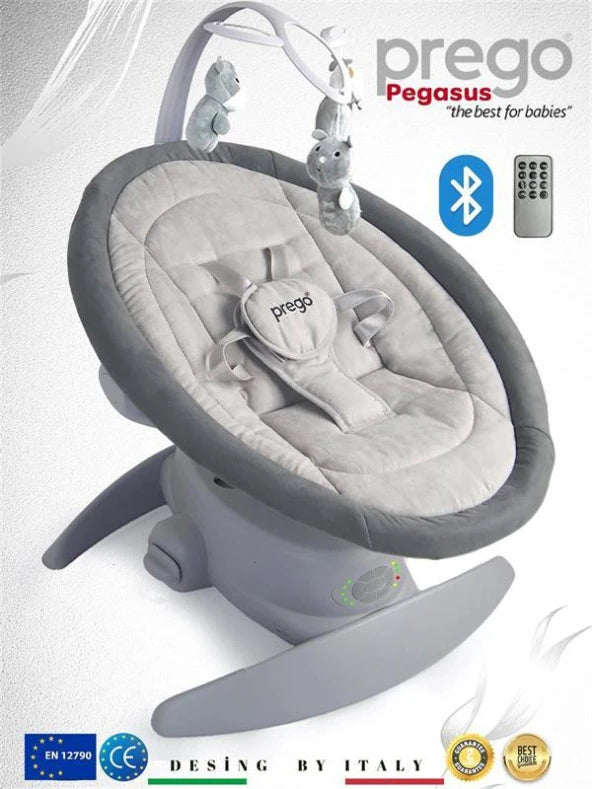 Prego Pegasus Rotatable Electric And Battery Operated Automatic Baby Carrier With Bluetooth Gray 4089