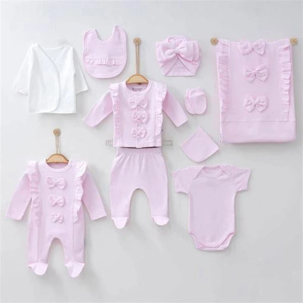 Kinder Baby Mini Cayzen Baby Girl Natural Bow 10-Piece Hospital Discharge Set Pink 3005