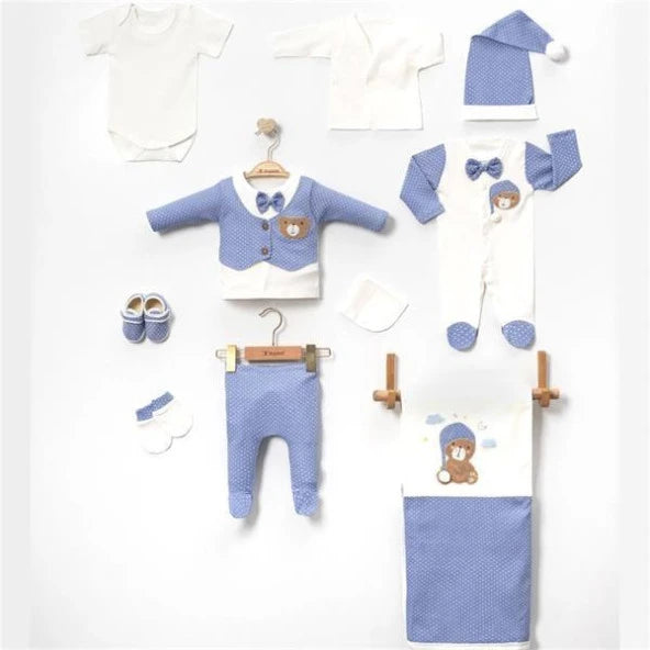 Kinder Baby Mini Cayzen Baby Boy Sleepy Bear Cotton 10-Piece Hospital Discharge Set Blue 3010