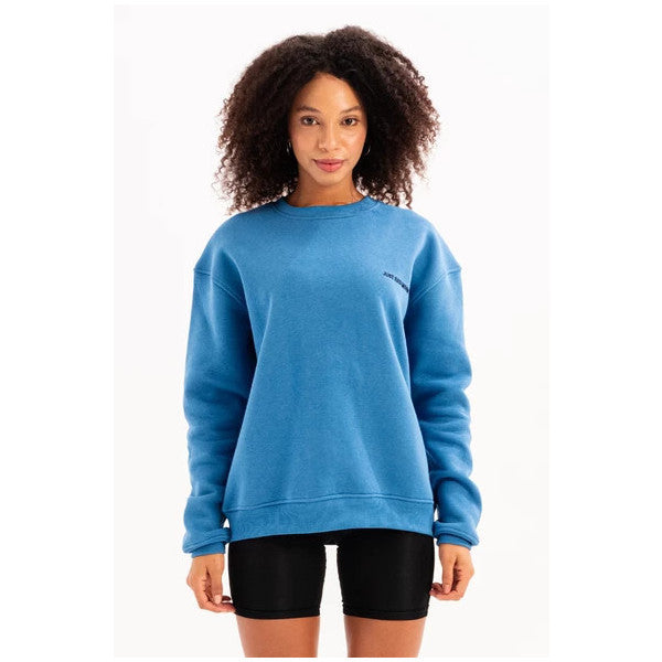 Justever Crew Neck Embroidered Fleece Inside Blue Women's Sweatshirt - Rigil