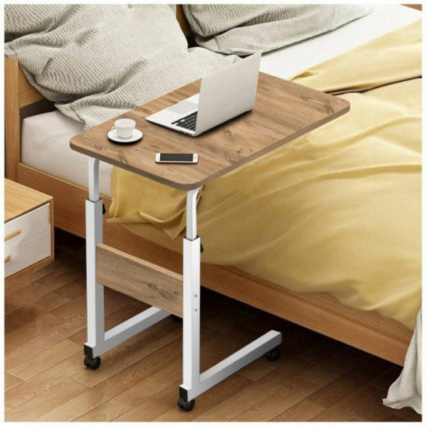Height Adjustable Vertical Laptop And Serving Stand - Atlantic Pine White (With Wheels)