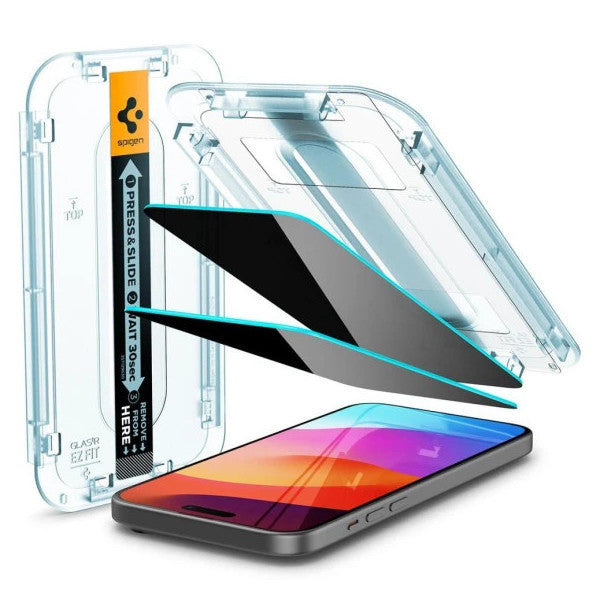 Spigen İphone 16 Plus / İphone 15 Plus Ghost Glass Screen Protector Easy Installation Glas.tr Ez Fit Privacy (2 Pieces)