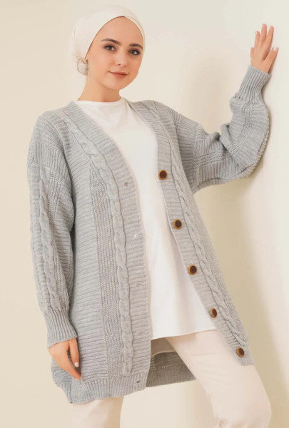 Buttoned Front Knitted Cardigan Gray