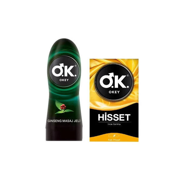 Okey Feel 10 Condoms + Ginseng Lubricant Massage Gel 200 Ml