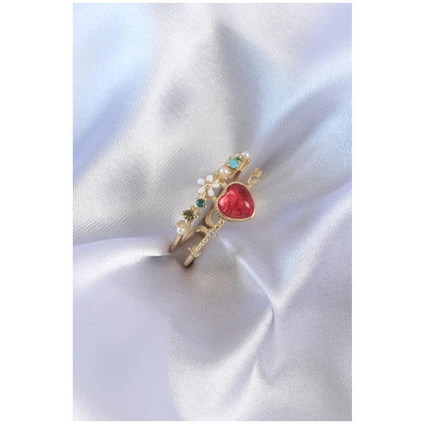 Pilelistore Gold Color Red Zircon Stone Heart Model Brass Women's Ring - Tj-Byk2631