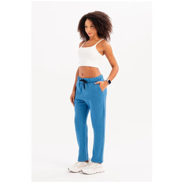 Justever Relaxed Fit  Fleece Lined Blue Women's Sweatpants - Echo