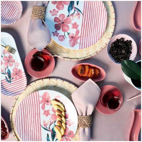 Keramika Pink Line Breakfast Set 28 Pieces For 6 People