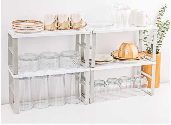 Porsima Org-02 4-Piece Shelf Organizer - Cabinet Organizer Shelf - Plate Glass Shelf - Shelf Riser