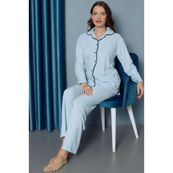 Polka Dot Long Pajama Set Ice Blue