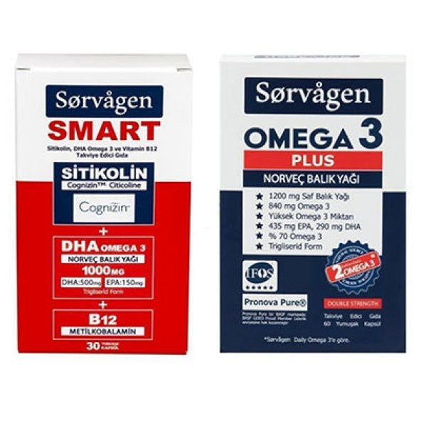 Sorvagen Smart Citicoline DHA 30 Kapsül ve Omega 3 Plus 60 Kapsül