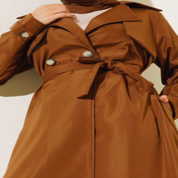 Waist Belted Unlined Trench Coat Camel