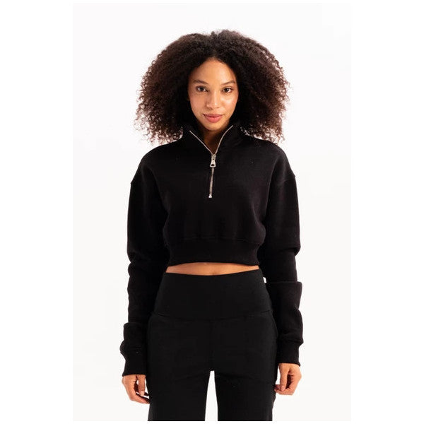 Justever Crop Collar Half Raised Black Women's Sweatshirt - Vibe