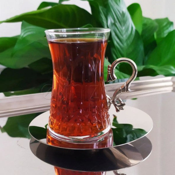 طقم شاي لشبونة من باشابتشي بمقابض فضية وصحون غير متماثلة - تكفي 6 أشخاص