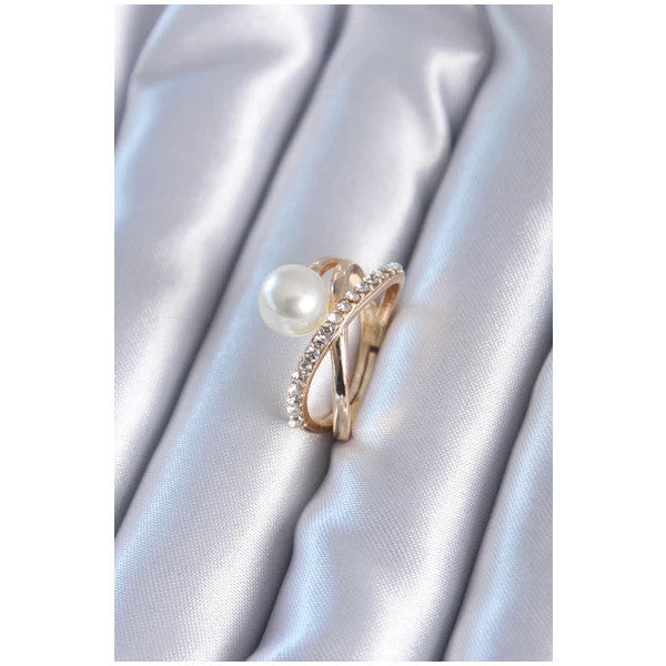 Gold Color Pearl Zircon Stone Women's Ring - Tj-Byk2806