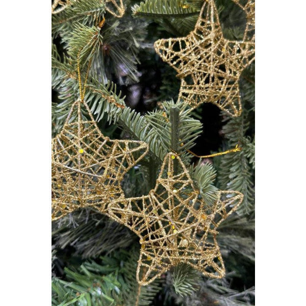 Beysüs Christmas Pine Tree Ornament Wire Star Gold 6 Pcs 8 Cm