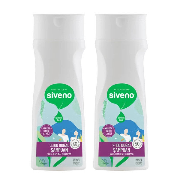 Siveno 100% Natural Anti-Dandruff Shampoo Oily Hair Tea Tree Wintergreen Vegan 300 Ml X 2 Pieces