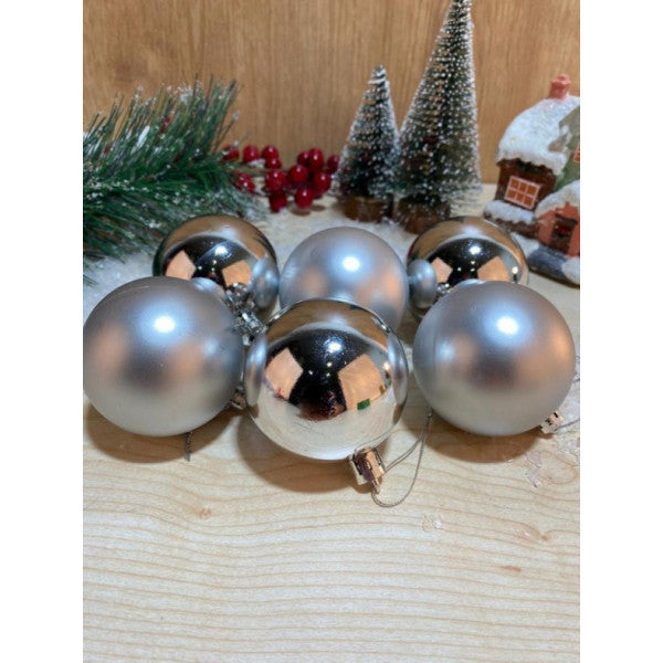 Beysüs Christmas Pine Tree Ornament Pretty Ball 6 Cm 6 Pcs Silver