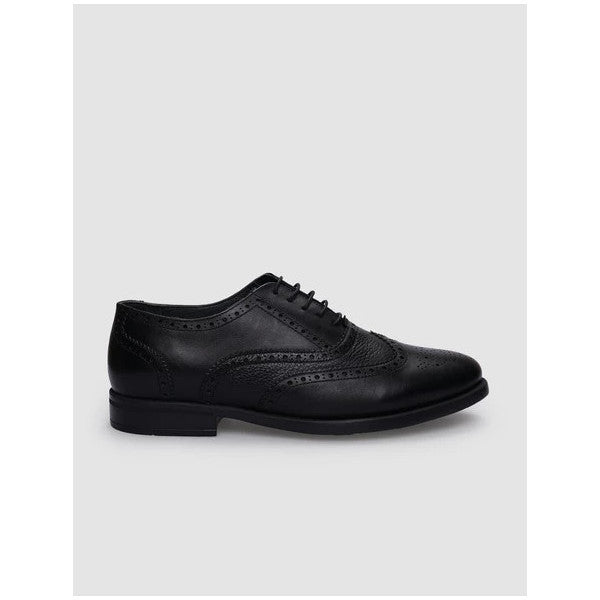 Genuine Leather Black Lace-Up Men's Casual Shoes