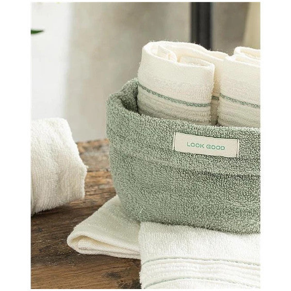 English Home Quadro Cotton 4-Piece Hand Towel Set 30X40 Cm Aqua Green Ecru