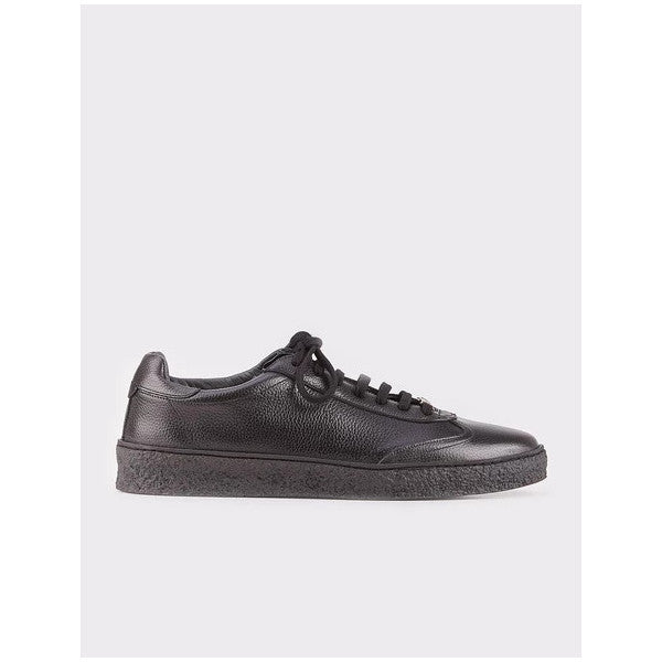 Genuine Leather Black Lace-Up Special Motif Men's Sneakers