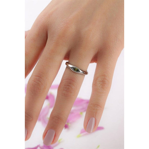 Silver Green Shuttle Stone Design Ring