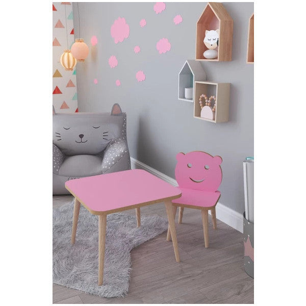 Remaks Buğlem Write Wipe Surface Children's Table Chair Set 1 Activity Game Table 1 Chair - Pink