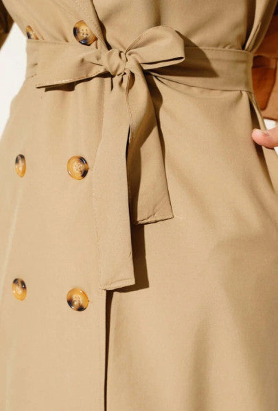 Waist Belted Buttoned Trench Coat Latte