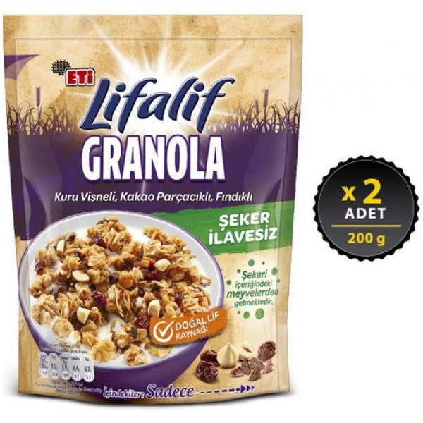 Eti Lifalif Granola With Dried Cherry, Cocoa Particle, Hazelnut 200 Gx 2 Pcs.