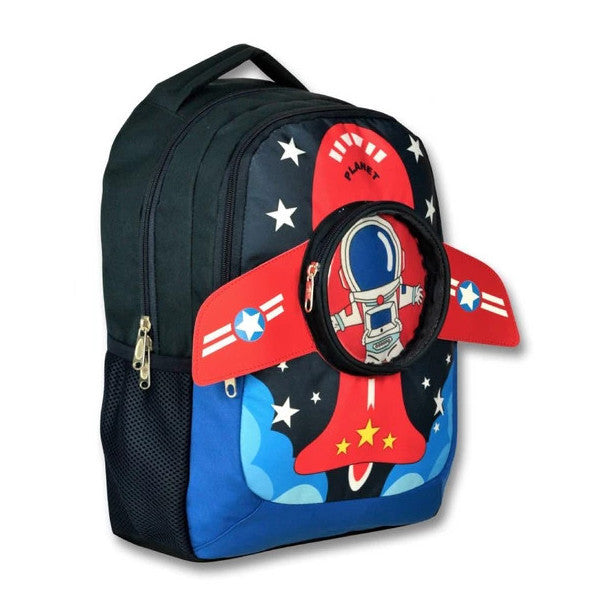 Cennec 3D Astronaut Printed And Winged School Bag - Navy Blue - Boy