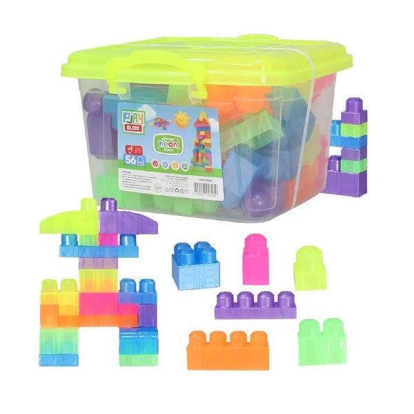3059 Play Blox Neon Block Building Toys 56 Pieces With Bucket For 1 Year Old And Above