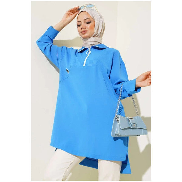 Half Zipper Tunic Blue