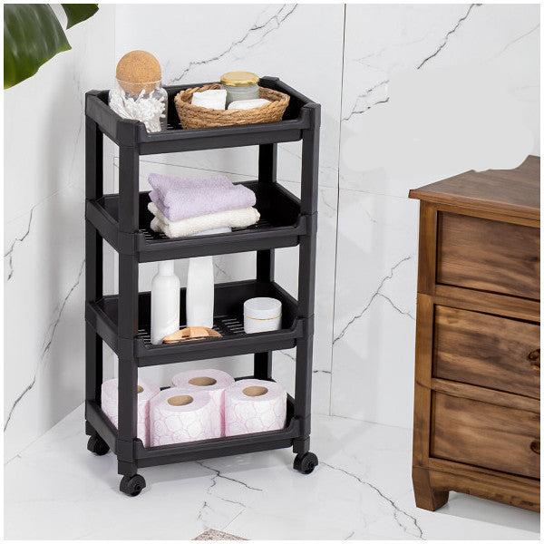 Porsima Rafty-74-Eco-1 Wheeled 4-Storey Organizer - 35.5 X 22 X 67 Cm Movable Wide Shelf - Black