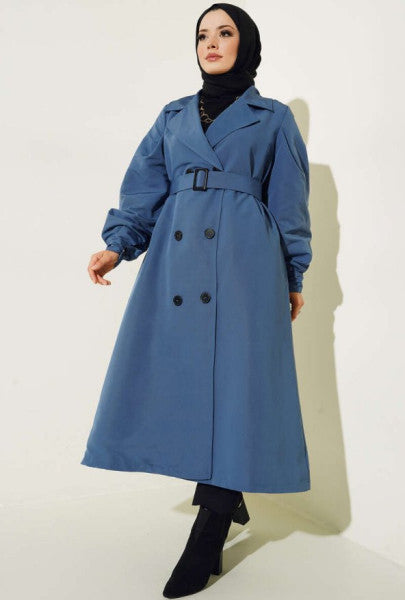 Trench Coat With Cufflinks And Belt Buckle Indigo